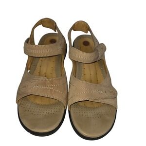 Structured Clarks Women's Beige Leather‎ Adjustable Strap Sandals